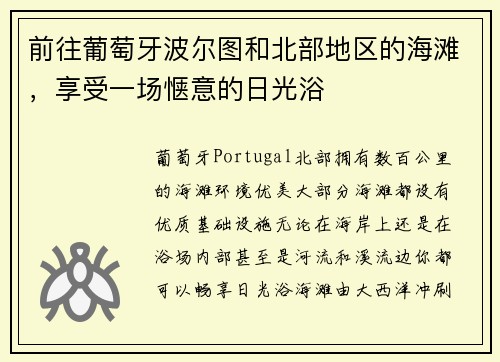 前往葡萄牙波尔图和北部地区的海滩，享受一场惬意的日光浴